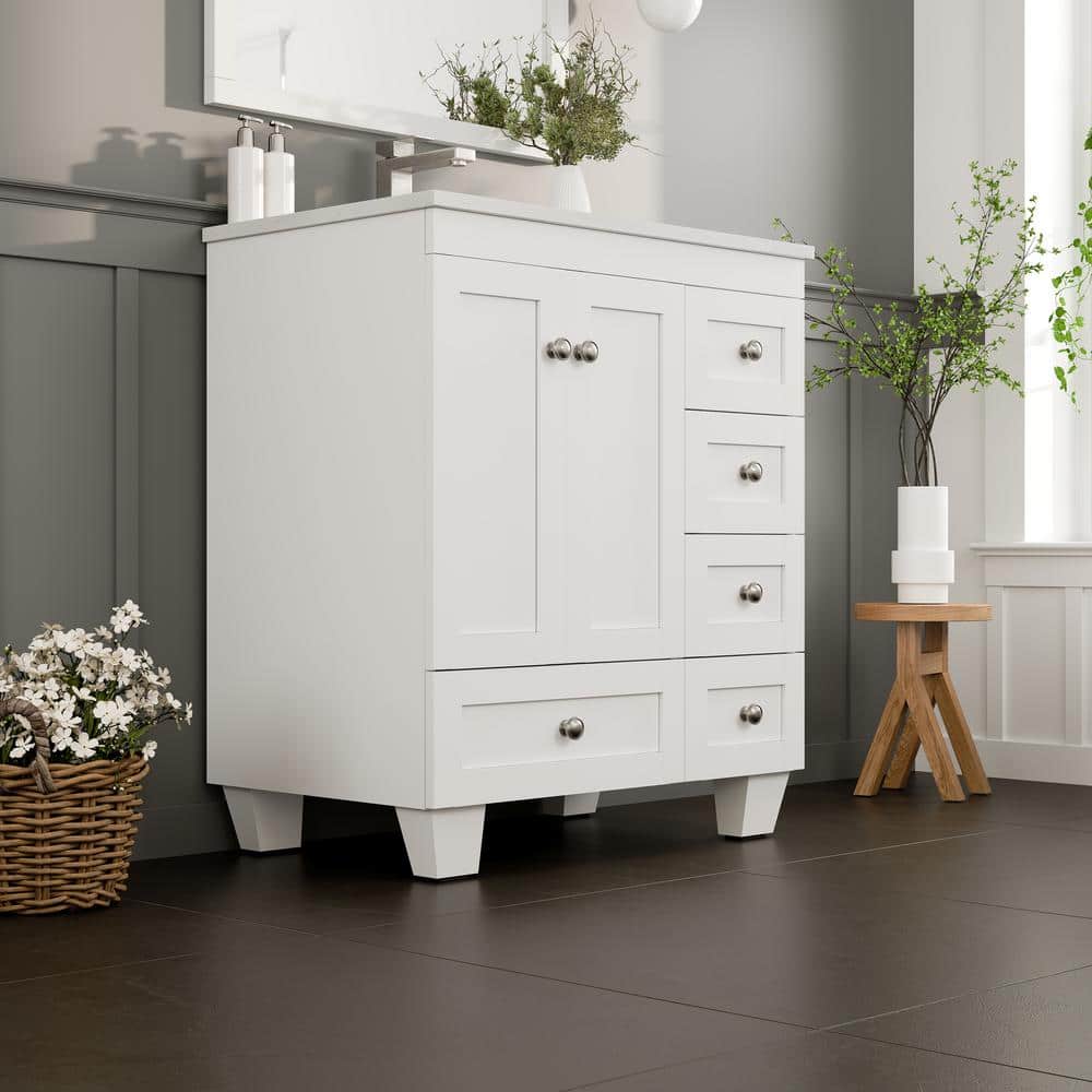 Eviva Happy 30 in. W x 18 in. D x 34 in. H Bathroom Vanity in Gray with White Carrara Marble Top and White Sink