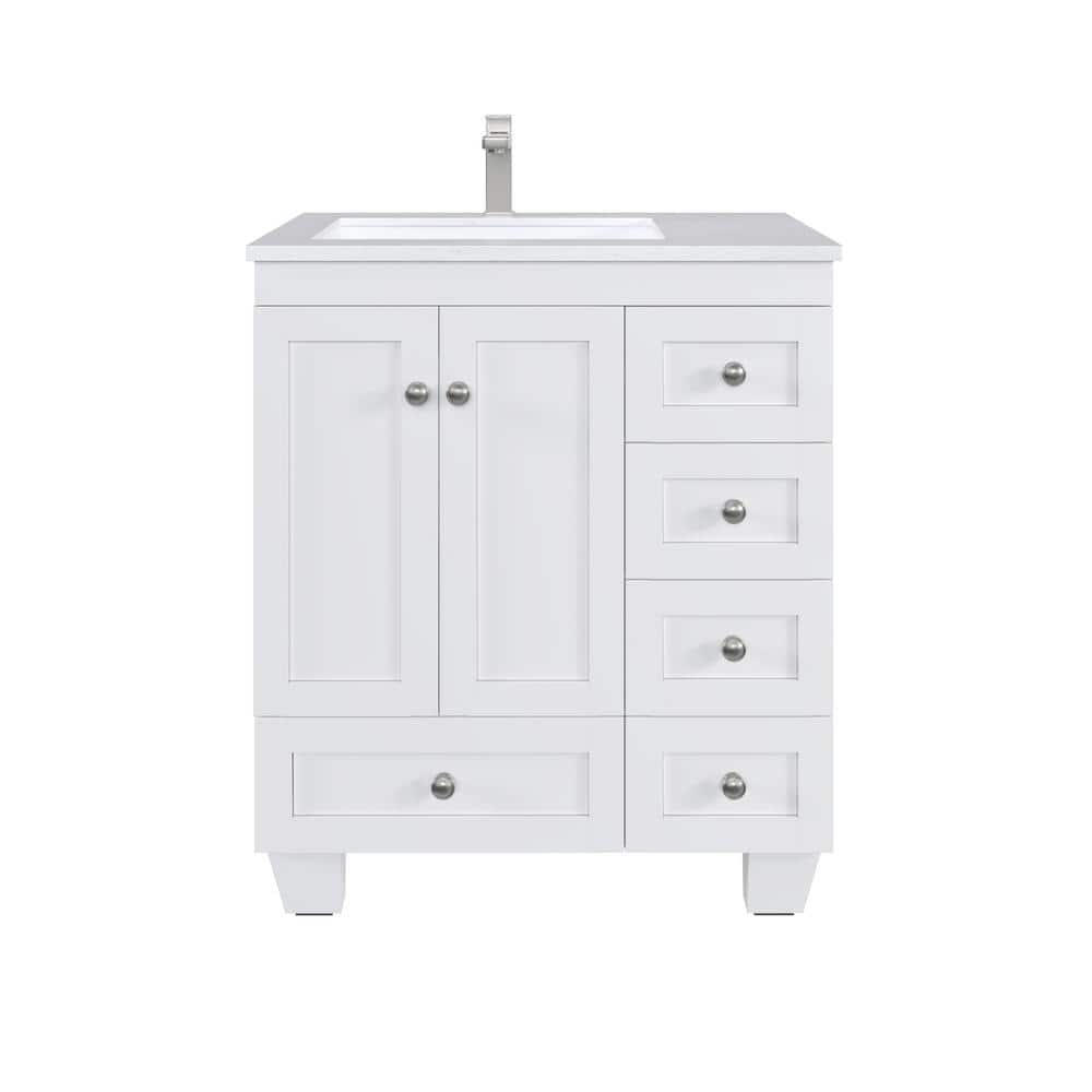 Eviva Happy 30 in. W x 18 in. D x 34 in. H Bathroom Vanity in Gray with White Carrara Marble Top and White Sink