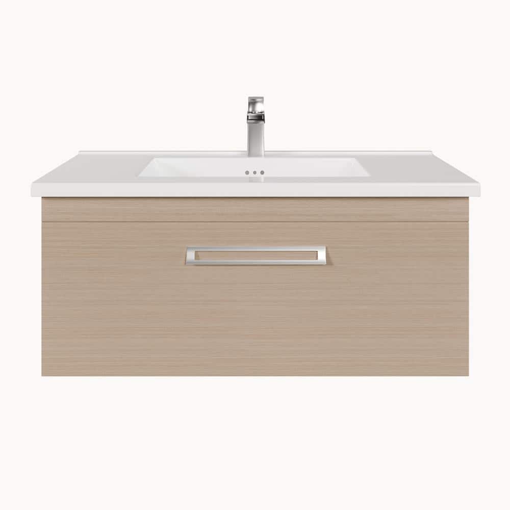 Eviva Orleans 38 in. W x 20 in. D x 23 in. H Single Sink Wallmount Bath Vanity in Light Oak with White Porcelain Top