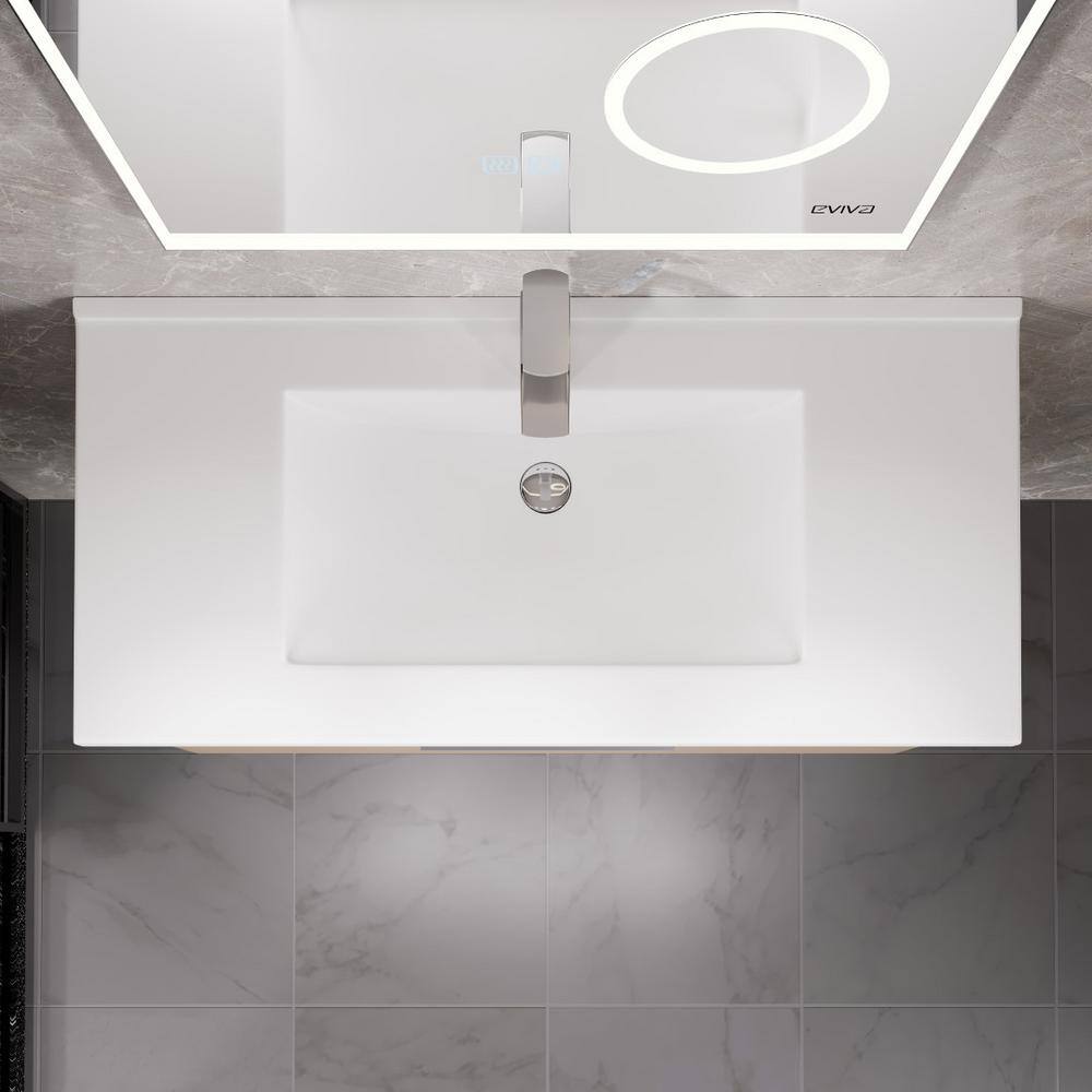 Eviva Orleans 38 in. W x 20 in. D x 23 in. H Single Sink Wallmount Bath Vanity in Light Oak with White Porcelain Top