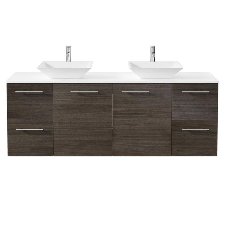 Eviva Luxurious 60 in. W x 22 in. D x 26 in. H Floating Bath Vanity in Gray Oak with White Tempered Glass Top