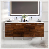 Eviva Luxurious 60 in. W x 22 in. D x 26 in. H Floating Bath Vanity in Rosewood with White Tempered Glass Top