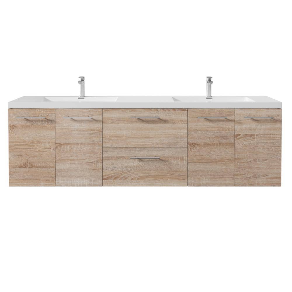 Axis 72 in. W x 20 in. D x 23 in. H Floating Double Sink Bath Vanity in White with White Acrylic Top