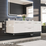 Axis 72 in. W x 20 in. D x 23 in. H Floating Double Sink Bath Vanity in White with White Acrylic Top