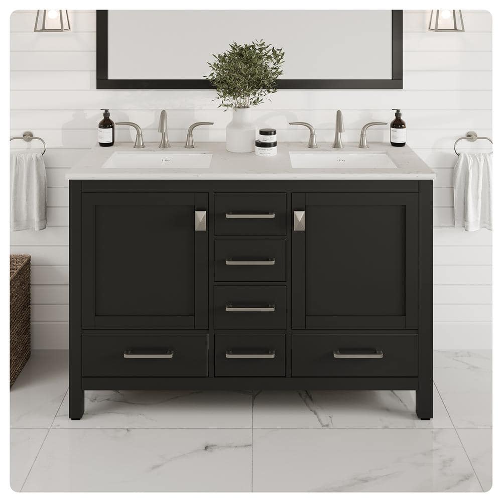 Eviva Aberdeen 48 in. W x 22 in. D x 34 in. H Double Sink Freestanding Bath Vanity in Espresso with White Carrara Quartz Top