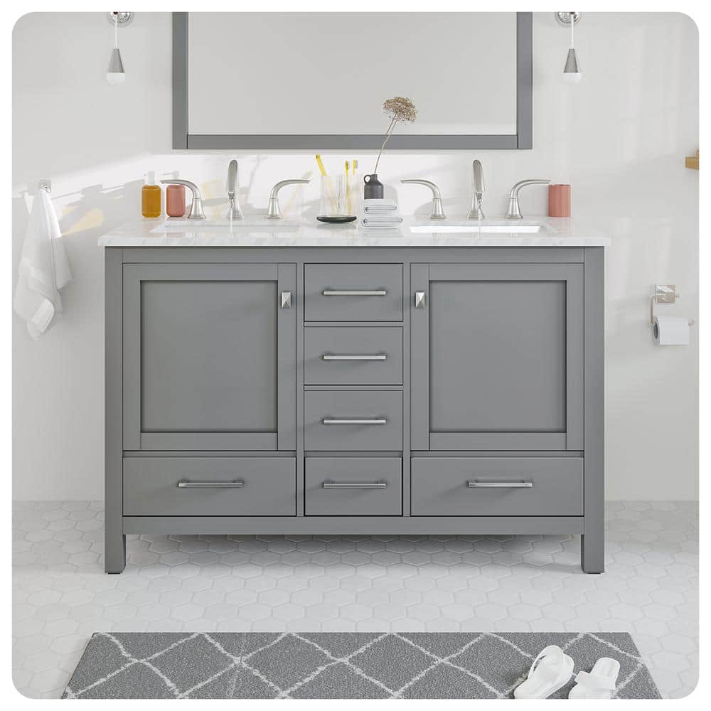 Eviva Aberdeen 48 in. W x 22 in. D x 34 in. H Double Bath Vanity in Gray with White Carrara Marble Top with White Sinks