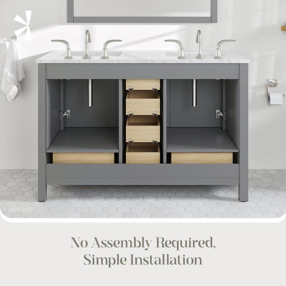 Eviva Aberdeen 48 in. W x 22 in. D x 34 in. H Double Bath Vanity in Gray with White Carrara Marble Top with White Sinks