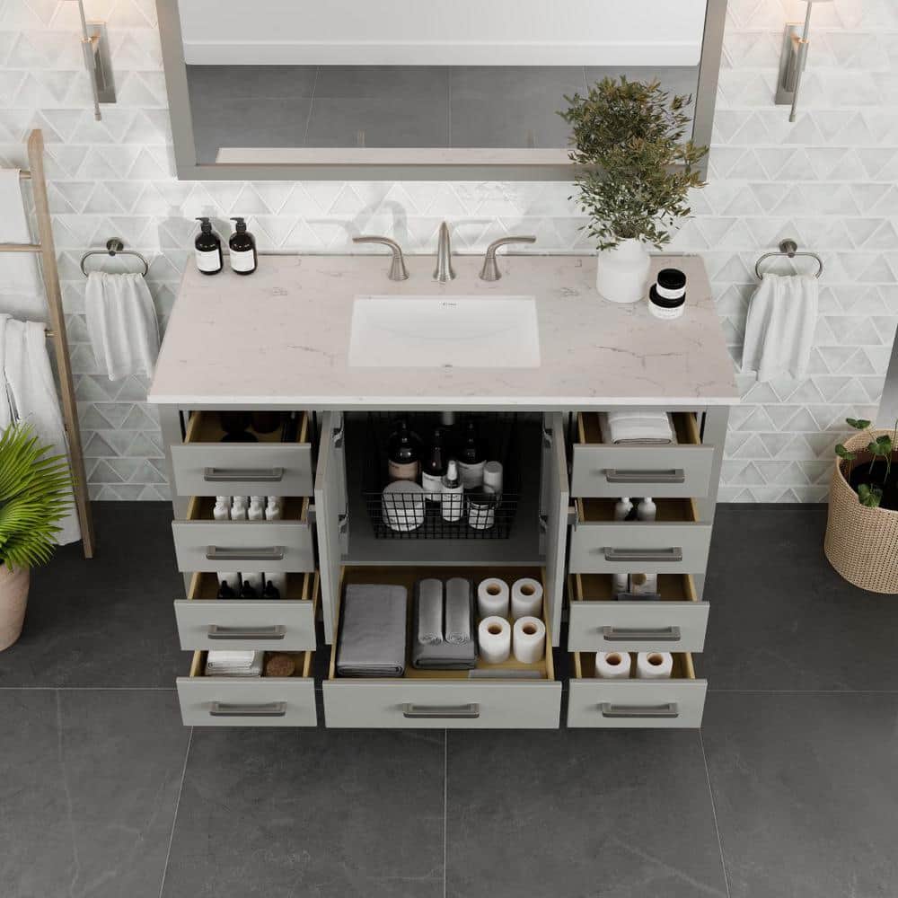Eviva Aberdeen 48 in. W x 22 in. D Gray Single Sink Bathroom Vanity with White Carrara Quartz Top and Undermount Sink
