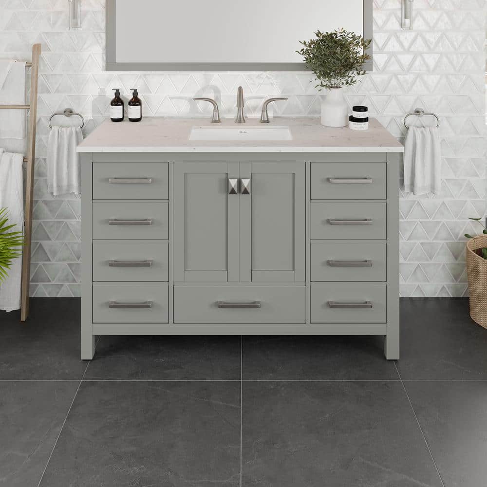 Eviva Aberdeen 48 in. W x 22 in. D Gray Single Sink Bathroom Vanity with White Carrara Quartz Top and Undermount Sink