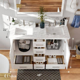 Eviva Aberdeen 48 in. W x 22 in. D x 34 in. H Double Bath Vanity in White with White Carrara Marble Top with White Sinks