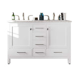 Eviva Aberdeen 48 in. W x 22 in. D x 34 in. H Double Bath Vanity in White with White Carrara Marble Top with White Sinks