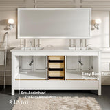 Eviva Aberdeen 60 in. W x 22 in. D x 34 in. H Double Bath Vanity in White with White Carrara Quartz Top with White Sinks