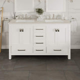 Eviva Aberdeen 60 in. W x 22 in. D x 34 in. H Double Bath Vanity in White with White Carrara Quartz Top with White Sinks