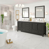 Eviva Aberdeen 84 in. W x 22 in. D x 34 in. H Double Bath Vanity in Espresso with White Carrara Marble Top and White Undermount Sinks
