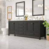 Eviva Aberdeen 84 in. W x 22 in. D x 34 in. H Double Bath Vanity in Espresso with White Carrara Marble Top and White Undermount Sinks