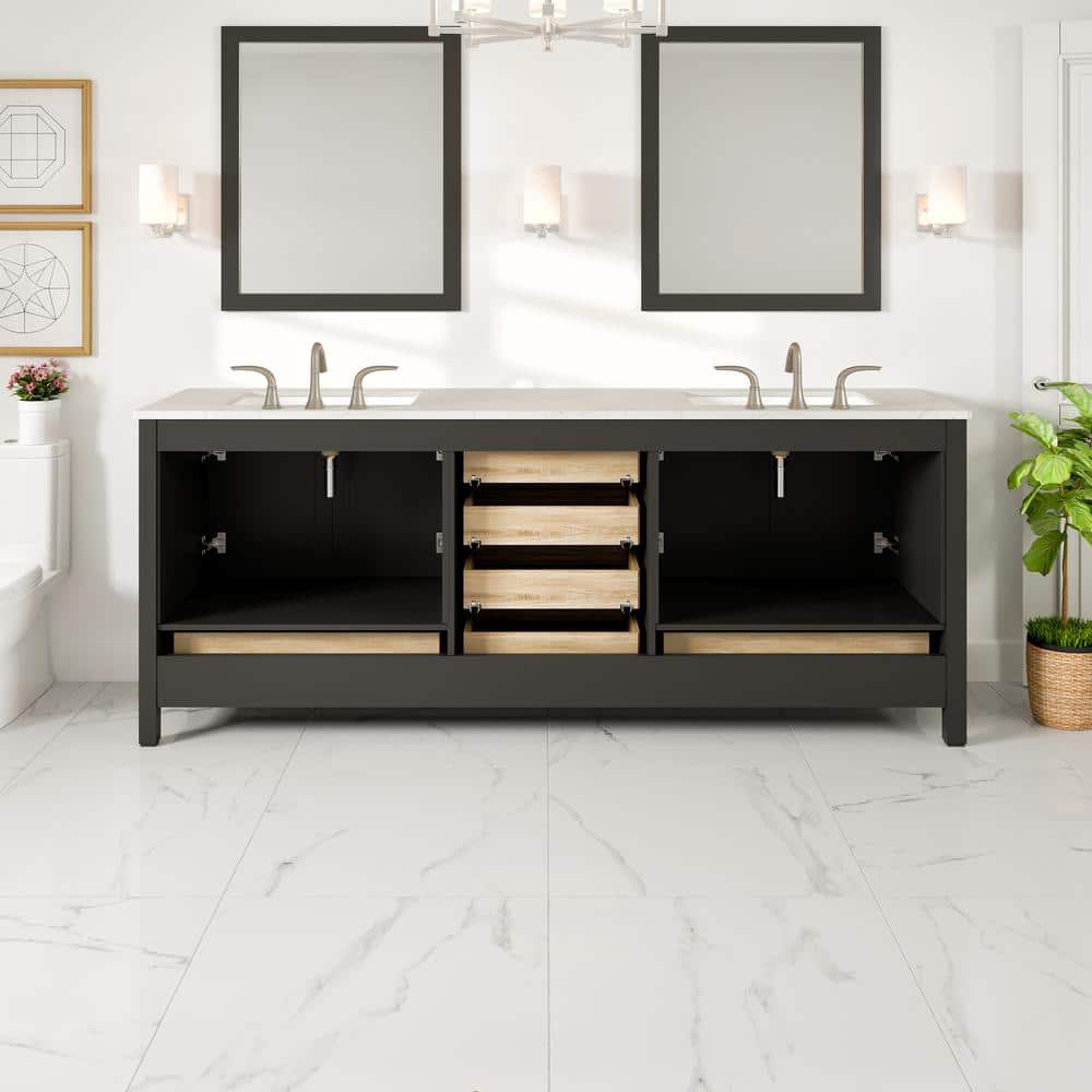 Eviva Aberdeen 84 in. W x 22 in. D x 34 in. H Double Bath Vanity in Espresso with White Carrara Marble Top and White Undermount Sinks