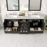 Eviva Aberdeen 84 in. W x 22 in. D x 34 in. H Double Bath Vanity in Espresso with White Carrara Marble Top and White Undermount Sinks