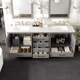 Eviva Aberdeen 84 in. W x 22 in. D x 35 in. H Double Bath Vanity in Gray with White Carrara Quartz Top with White Sinks