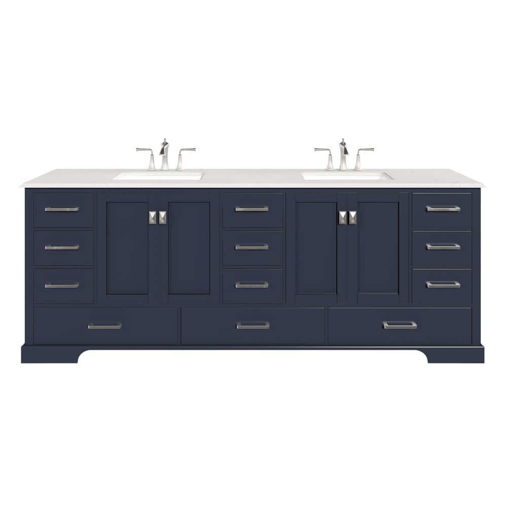 Eviva Storehouse 84 in. W x 22 in. D Dark Gray Bathroom Vanity with White Carrara Quartz Top and Rectangular Undermount Sinks