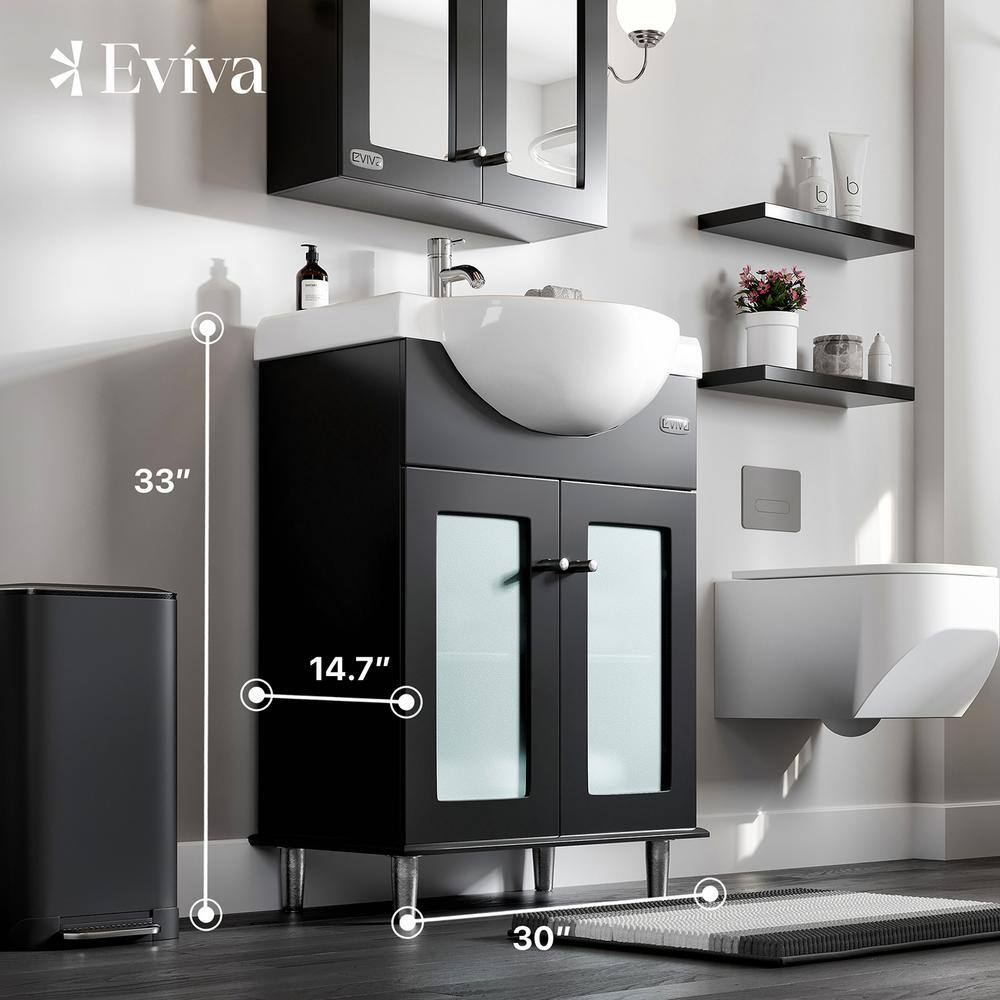 Eviva Tux 30 in. W x 19 in. D x 33 in. H Bathroom Vanity in Espresso with White Ceramic Top with White Sink
