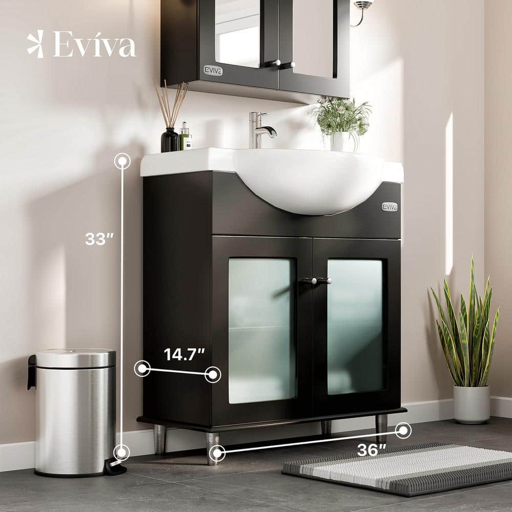 Eviva Tux 36 in. W x 19 in. D x 33 in. H Bathroom Vanity in Espresso with White Ceramic Top with White Sink