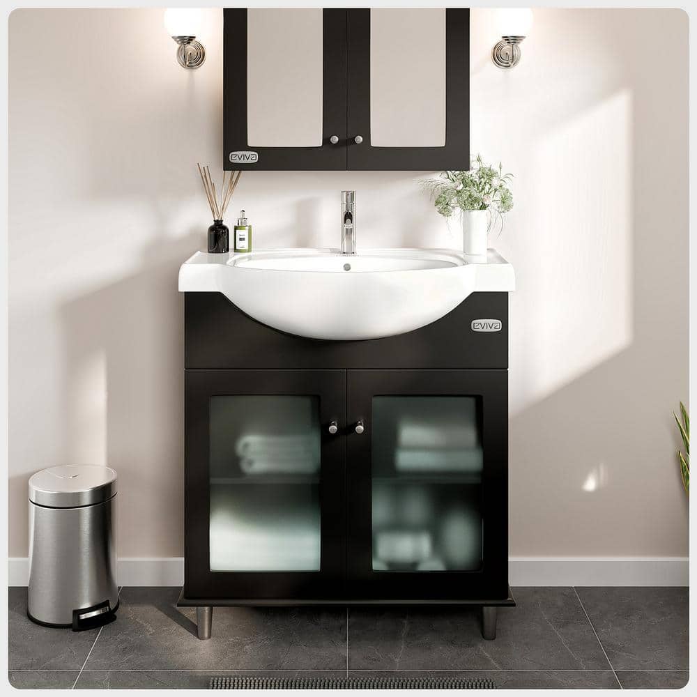 Eviva Tux 36 in. W x 19 in. D x 33 in. H Bathroom Vanity in Espresso with White Ceramic Top with White Sink