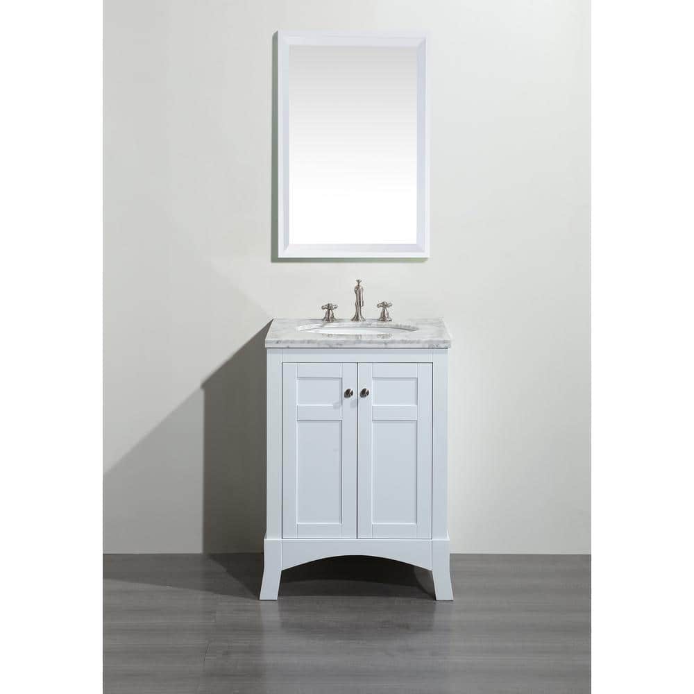 Eviva New York 24 in. W x 21.6 in. D x 32.6 in. H Bathroom Vanity in White with White Carrara Marble Top with White Sink