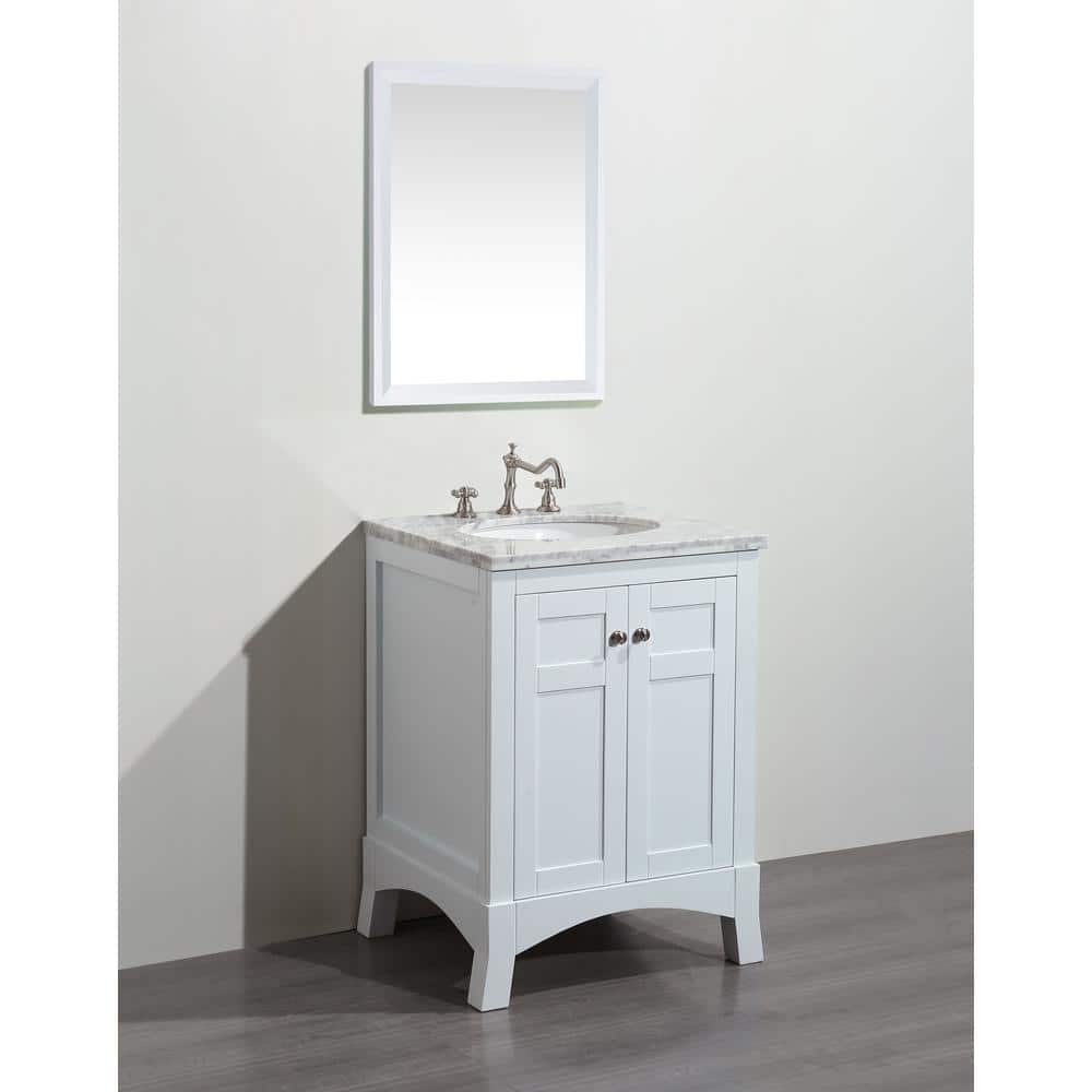 Eviva New York 24 in. W x 21.6 in. D x 32.6 in. H Bathroom Vanity in White with White Carrara Marble Top with White Sink