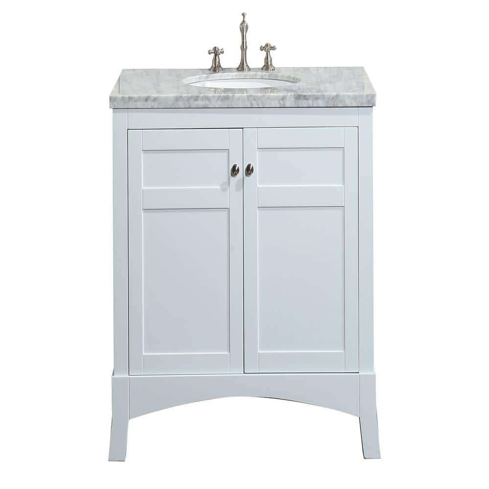 Eviva New York 24 in. W x 21.6 in. D x 32.6 in. H Bathroom Vanity in White with White Carrara Marble Top with White Sink