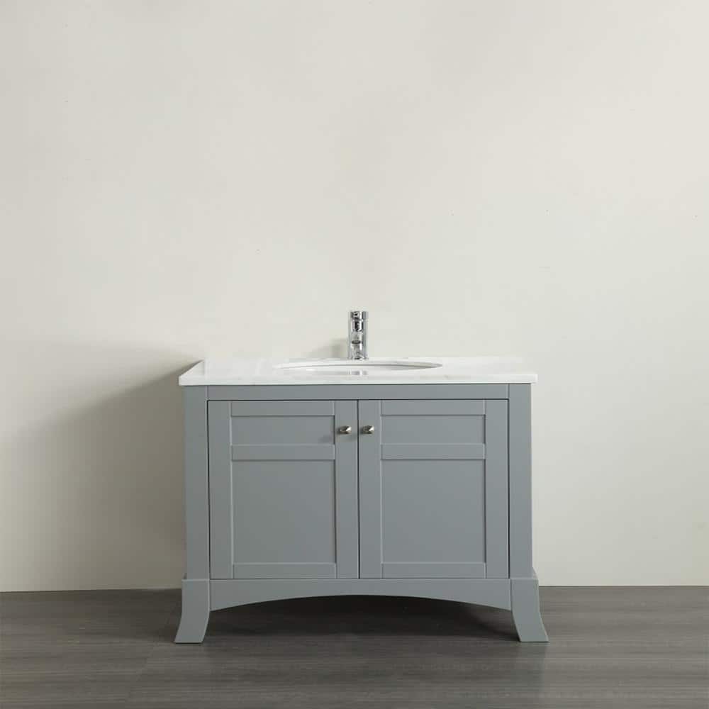 Eviva New York 30 in. W x 22 in. D x 34 in. H Bathroom Vanity in Gray with White Carrara Marble Top with White Sink