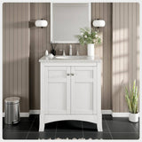 Eviva New York 30 in. W x 22 in. D x 34 in. H Bathroom Vanity in White with White Carrara Marble Top with White Sink