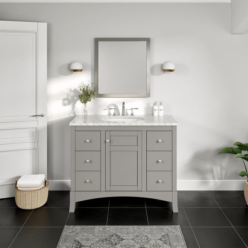 New Jersey 42 in. W x 22 in. D x 34 in. H Freestanding Single Sink Bath Vanity in Gray with White Carrara Marble Top