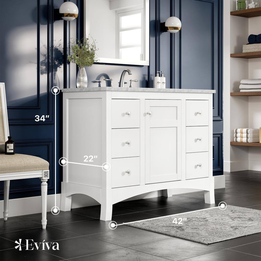 Eviva New York 42 in. W x 21.6 in. D x 32.6 in. H Bathroom Vanity in White with White Carrara Marble Top with White Sink
