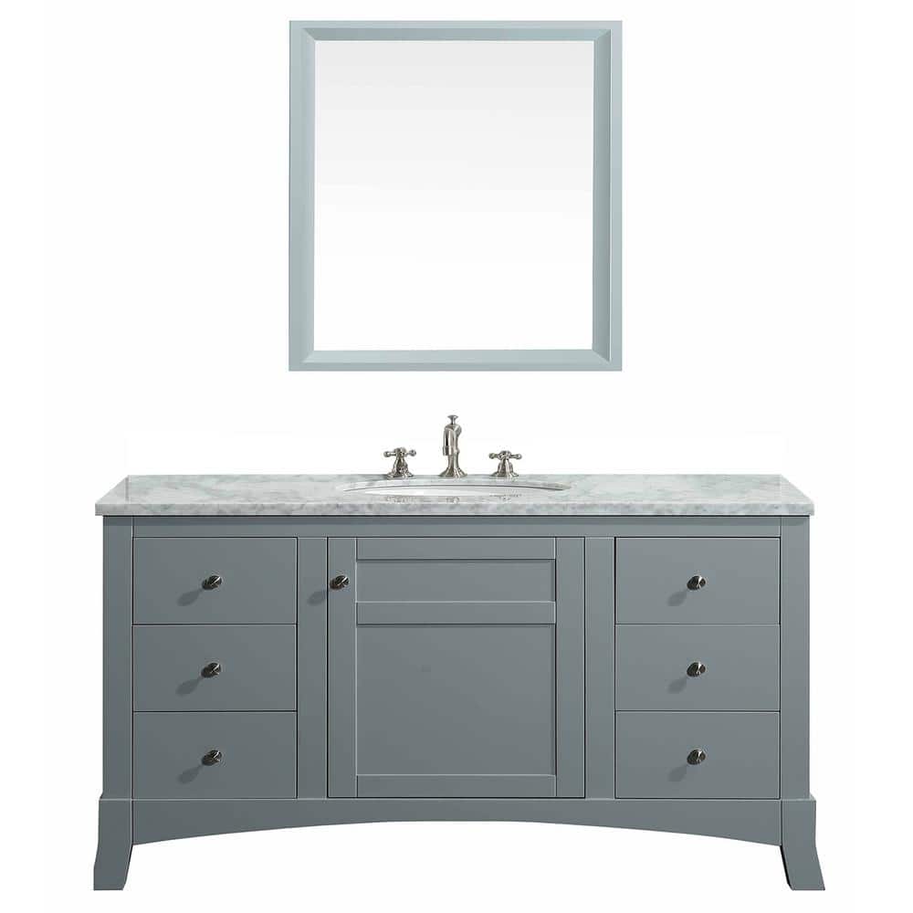 Eviva New York 48 in. W x 22 in. D x 34 in. H Bathroom Vanity in Gray with White Carrara Marble Vanity Top with White Sink