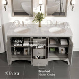 Eviva New York 60 in. W x 22 in. D x 34 in. H Bathroom Vanity in Gray with White Carrara Marble Vanity Top with White Sink