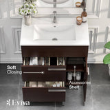 Eviva Cup 31.50 in. W x 18 in. D x 34 in. H Bath Vanity in Wenge (Dark Brown) with White Ceramic Top with White Sink