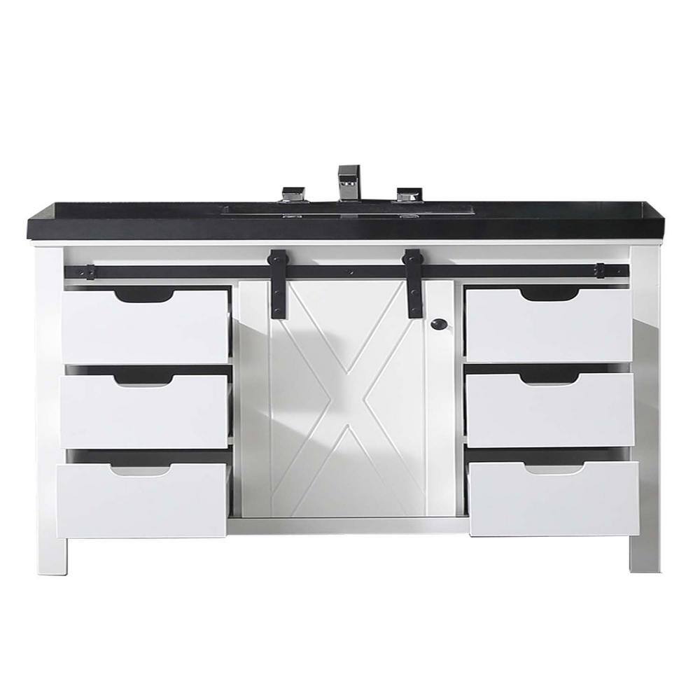 Eviva Dallas 42 in. W x 22 in. D x 34 in. H Bath Vanity in White with Black Granite Top with Black Sink