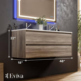 Eviva Bloom 48 in. W x 18 in. D x 34 in. H Double Sink Floating Bath Vanity in Pine Gray with White Porcelain Top