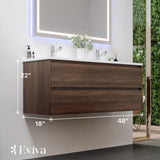 Eviva Bloom 48 in. W x 18 in. D x 34 in. H Double-Sink Floating Bath Vanity in Walnut with White Porcelain Top