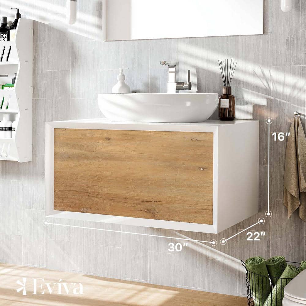 Santa Monica 30 in. W x 22 in. D x 16 in. H Single Bath White Vanity with White Vessel Sink