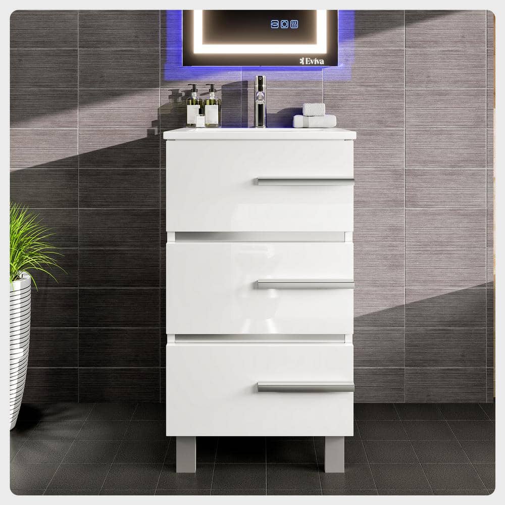 Eviva Deluxe 20 in. W. x 18 in. D x 34 in. H Single Freestanding Bath Vanity White, White Porcelain Integrated Sink Top