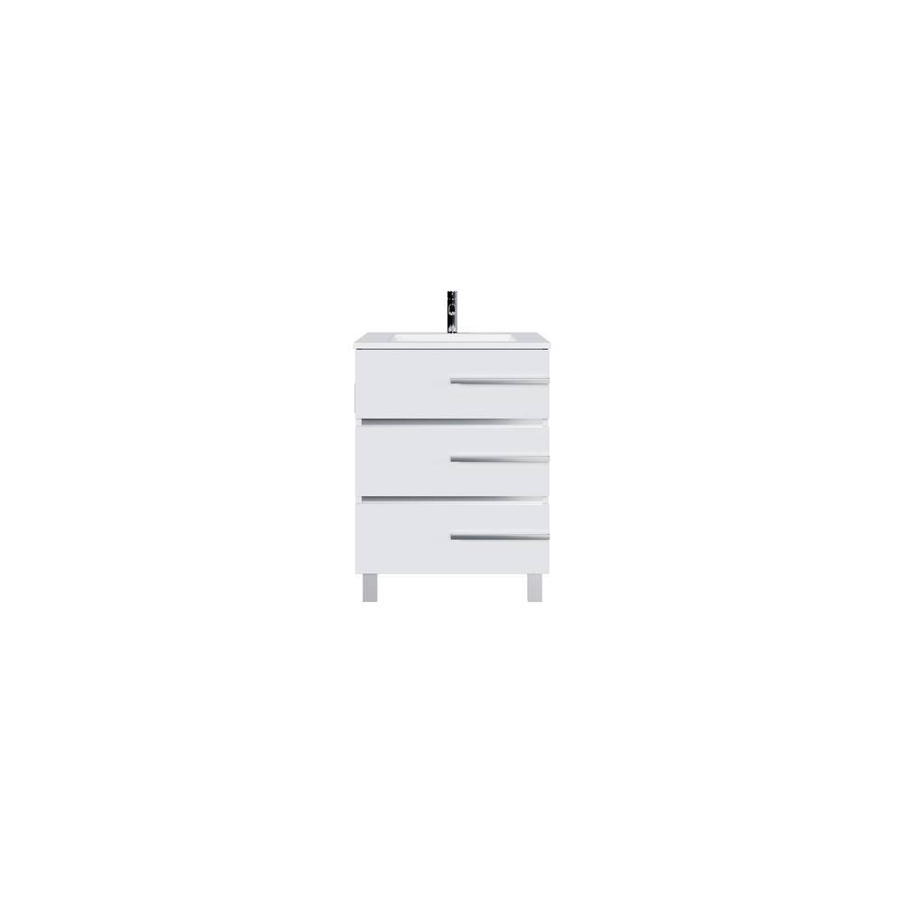 Eviva Deluxe 24 in. W x 18 in. D x 34 in. H Single Freestanding Bath Vanity in White with White Porcelain Integrated Sink Top