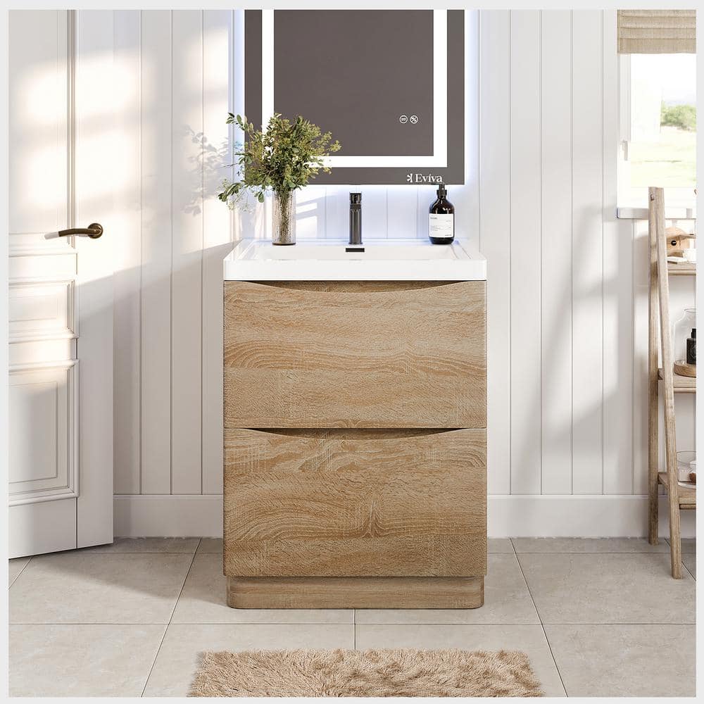 Eviva Smiley 24 in. W x 17 in. D x 34 in. H Freestanding Bath Vanity in White Oak with White Acrylic Top