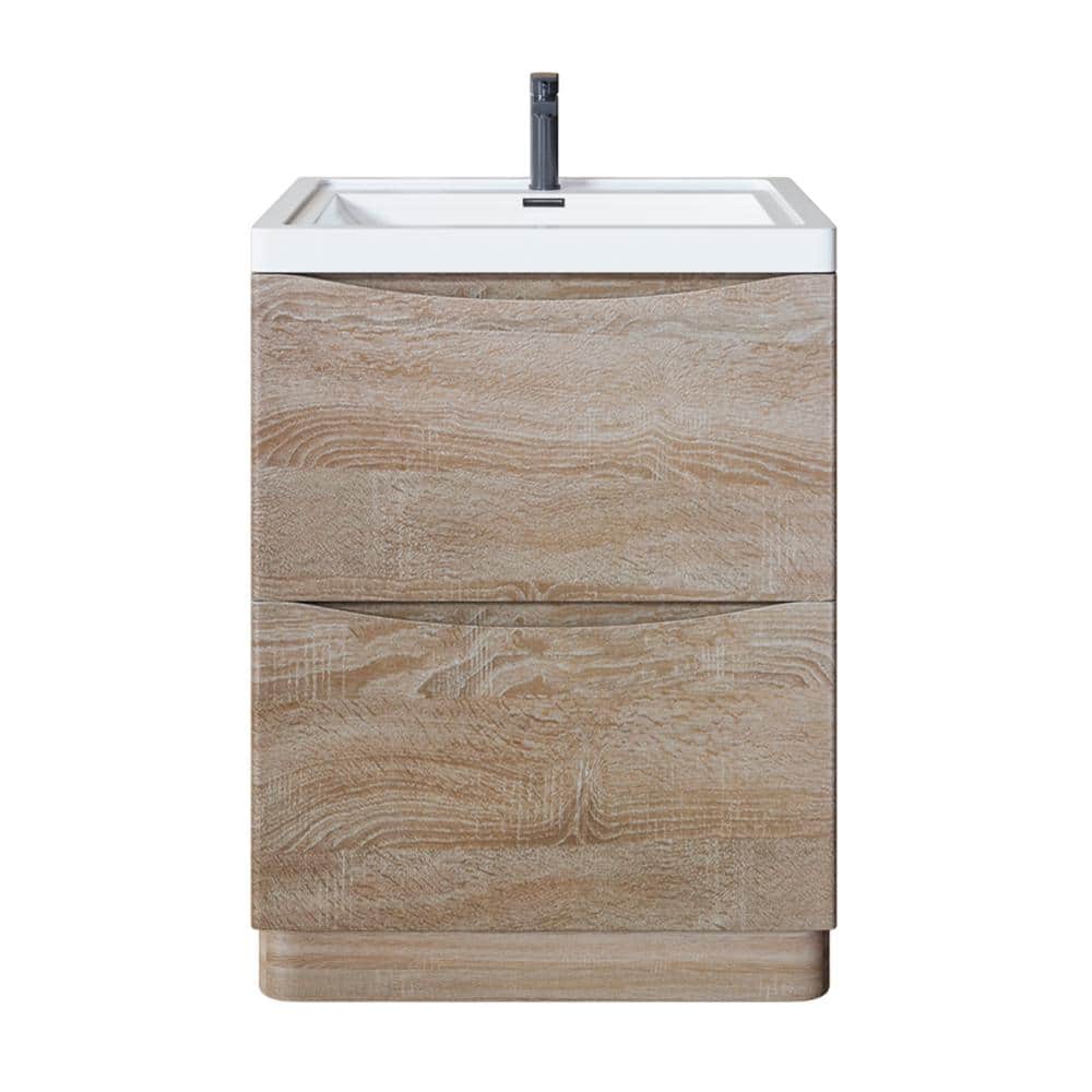 Eviva Smiley 24 in. W x 17 in. D x 34 in. H Freestanding Bath Vanity in White Oak with White Acrylic Top