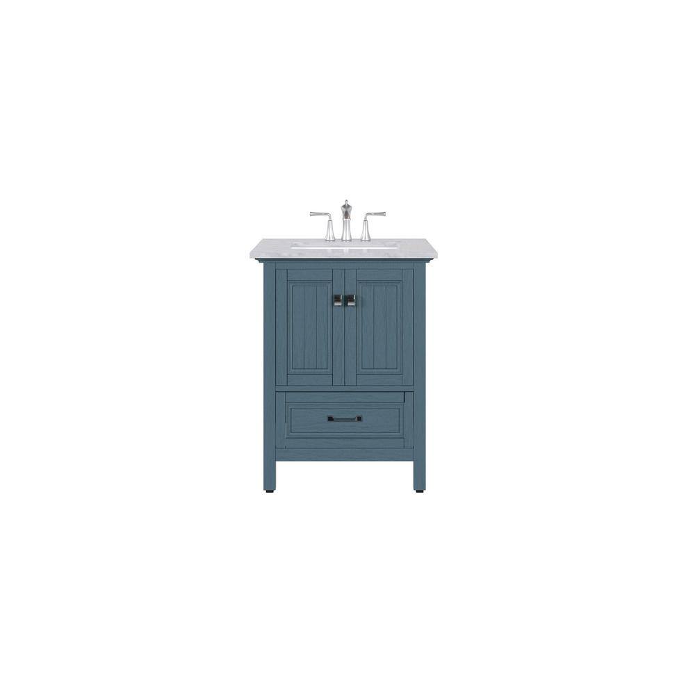 Eviva Britney 24 in. W x 22 in. D x 34 in. H Freestanding Bath Vanity in Ash Blue with White Carrara Marble Top