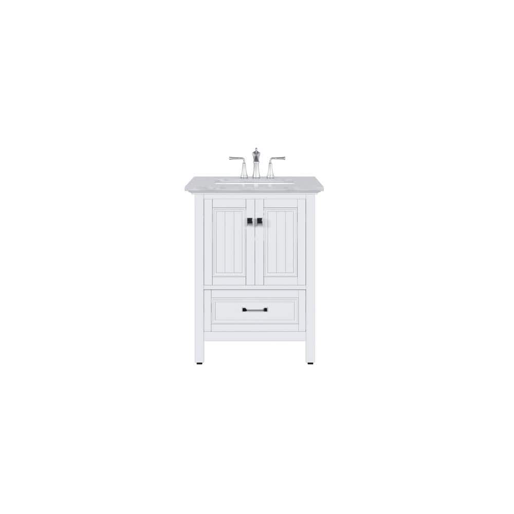 Eviva Britney 24 in. W x 22 in. D x 34 in. H Freestanding Bath Vanity in White with White Carrara Marble Top