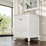 Eviva Britney 30 in. W x 22 in. D x 34 in. H Single Freestanding Bathroom Vanity in White with White Carrara Marble Top