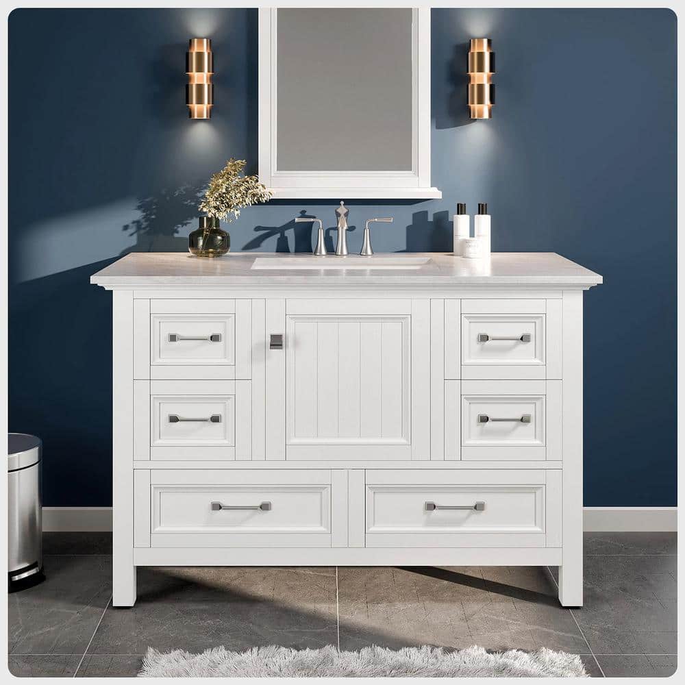 Britney 42 in. W x 22 in. D x 34 in. H Freestanding Single Sink Bath Vanity in White with White Carrara Marble Top