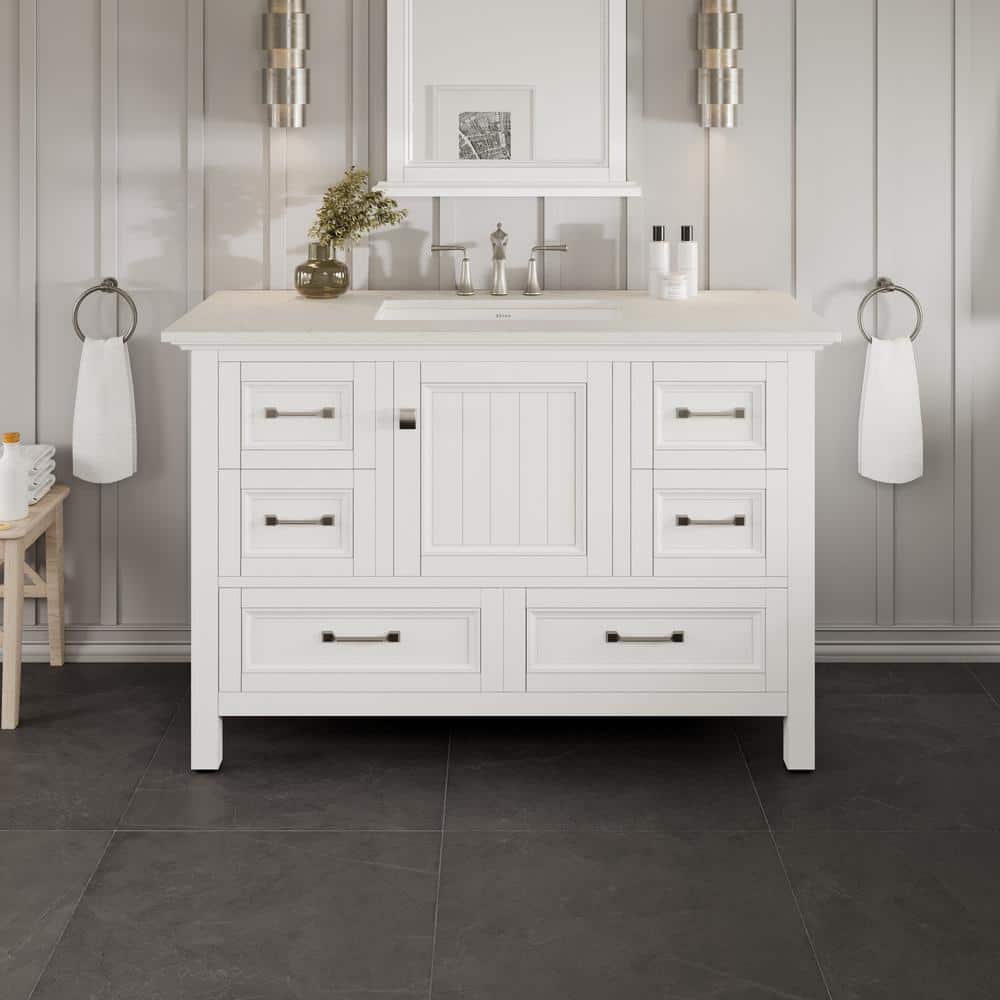 Eviva Britney 42 in. W x 22 in. D White Bathroom Vanity with Carrara Quartz Top and Undermount Sink