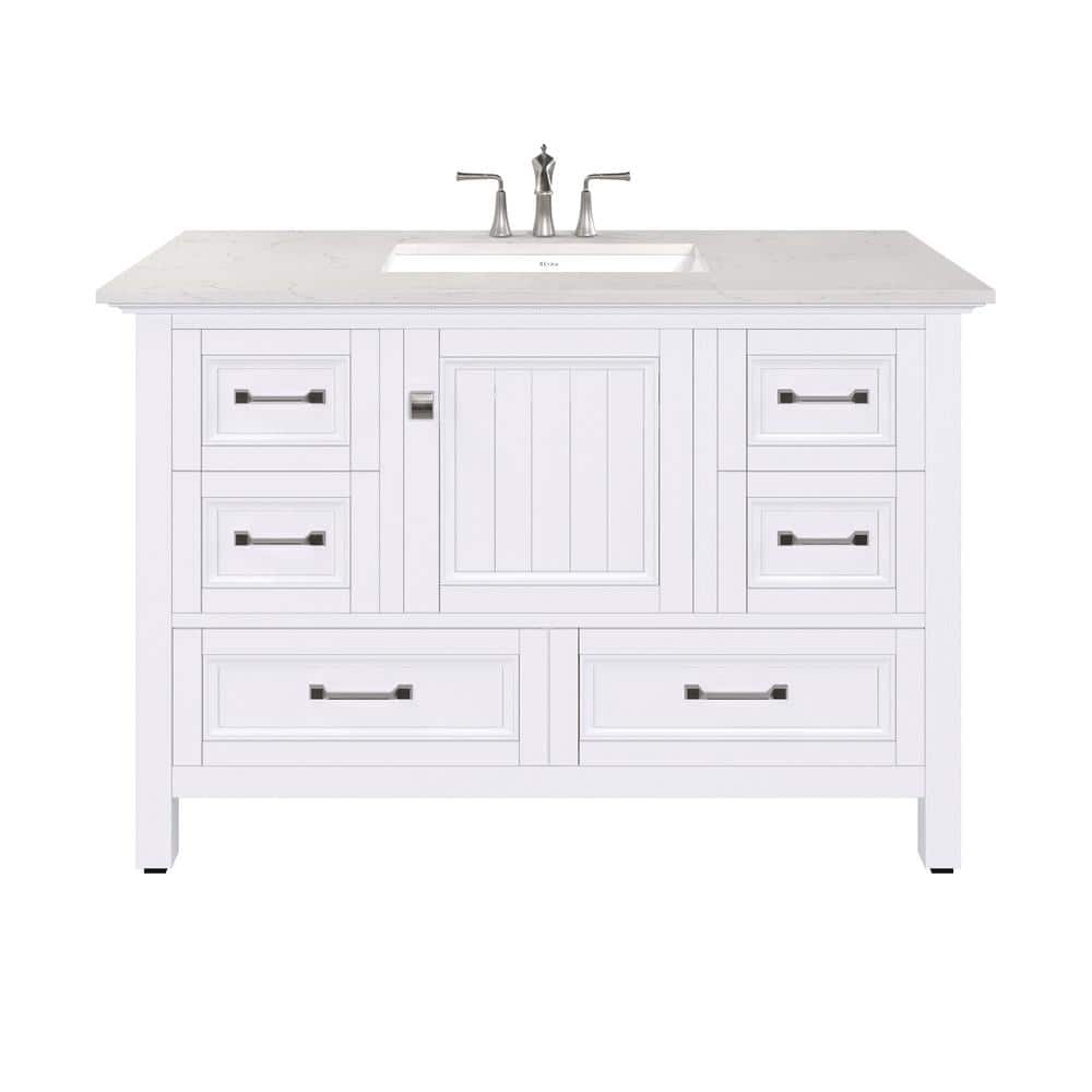 Eviva Britney 42 in. W x 22 in. D White Bathroom Vanity with Carrara Quartz Top and Undermount Sink